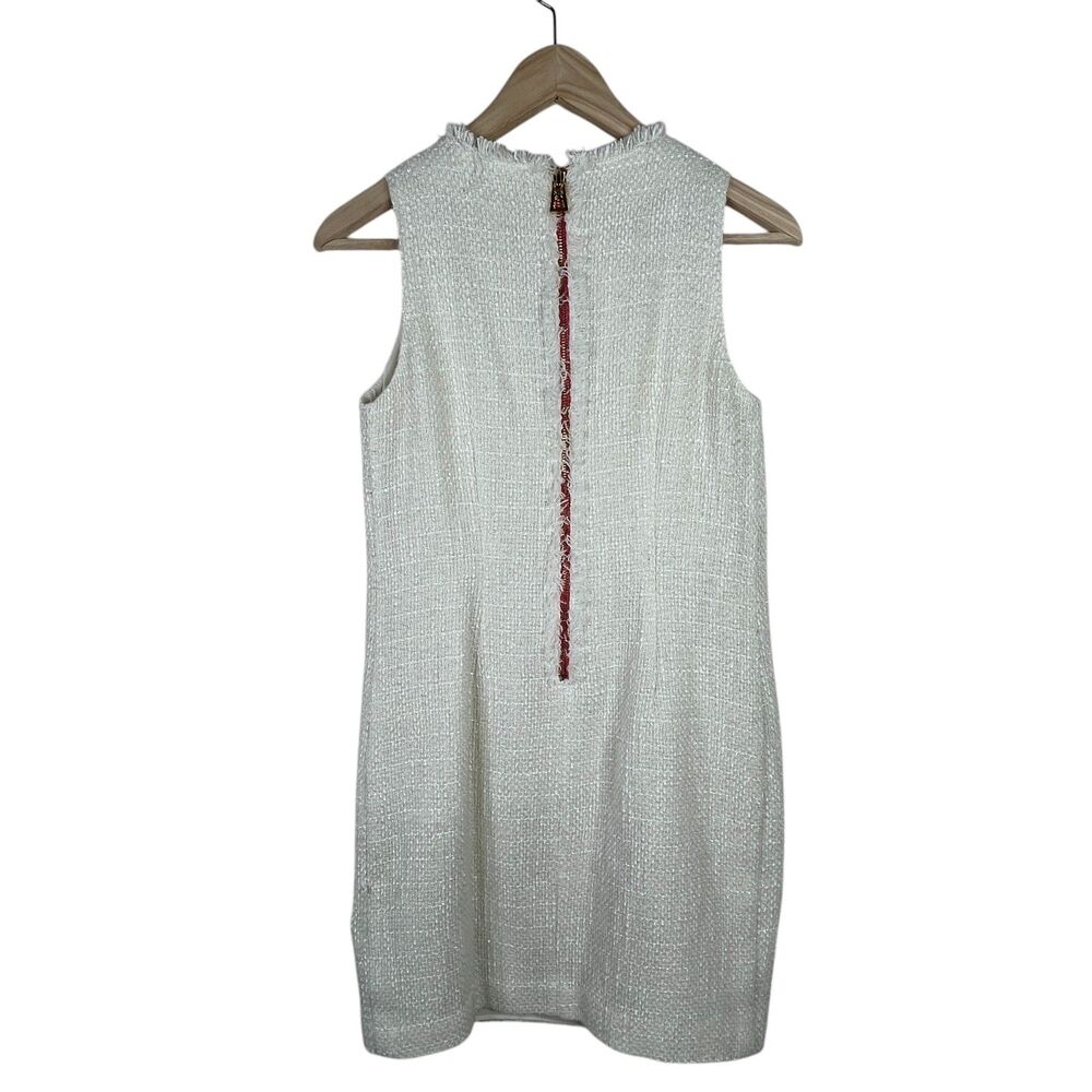 Sail To Stable Tweed Sleeveless Mini Dress Sz 0 Cream Raw Hem Neck Glam-Chic - Picture 2 of 11
